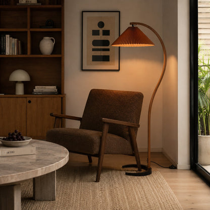 Beech Wood Floor Lamp Linen Shade Adjustable Farmhouse