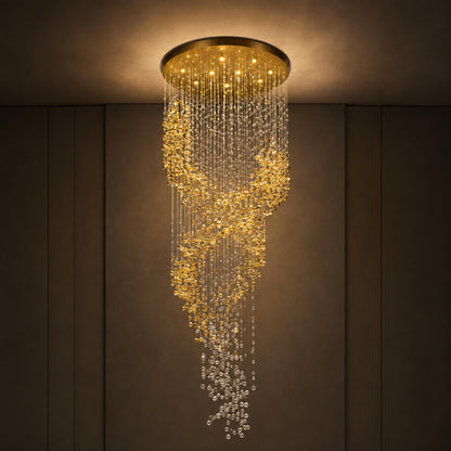 Gold Metal Chandelier Clear Amber Glass Hanging LED