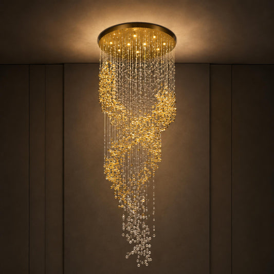 Gold Metal Chandelier Clear Amber Glass Hanging LED