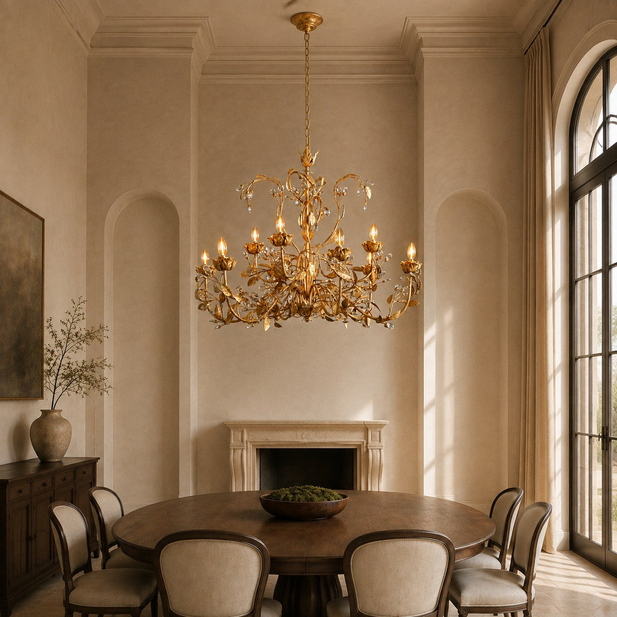 Luxury Crystal Leaf Round Chandelier