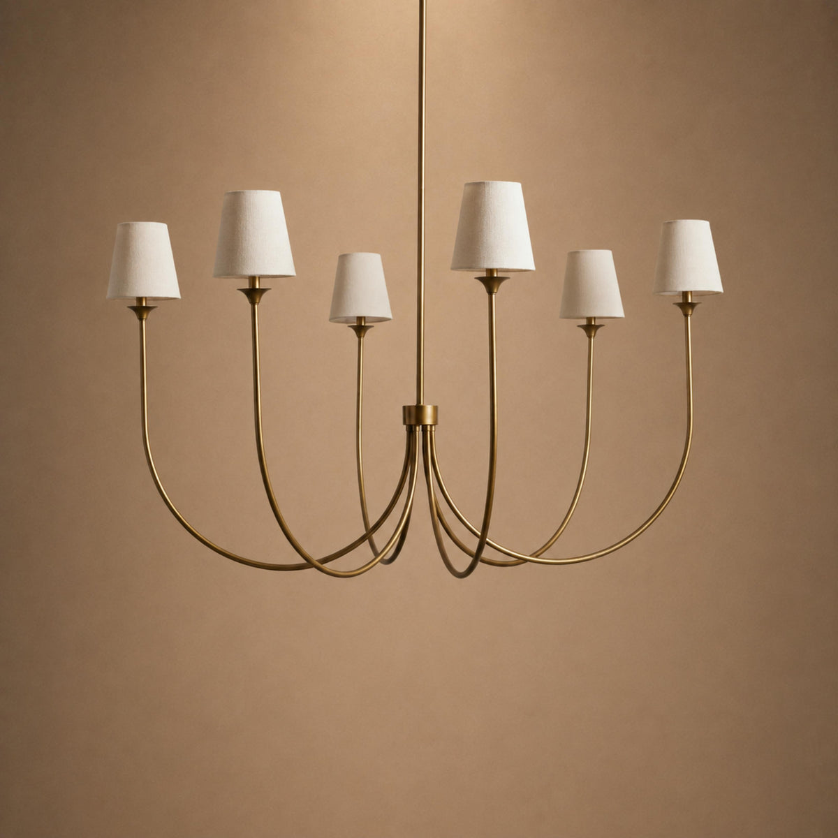Large Round Chandelier with Off-White Shades