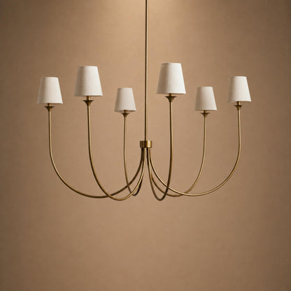 Large Round Chandelier with Off-White Shades