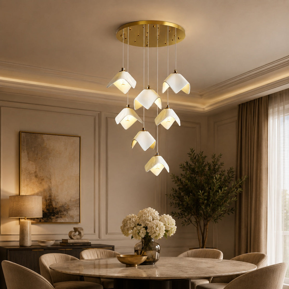 Gold Metal Chandelier Ceiling Light Adjustable LED