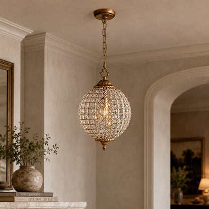 Antique Brass Crystal Round Chandelier