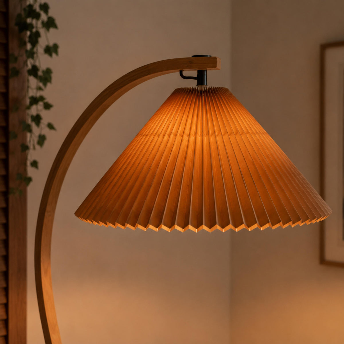 Beech Wood Floor Lamp Linen Shade Adjustable Farmhouse