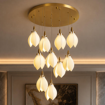 Ceramic Petal Chandelier Gold 7-64 Light LED