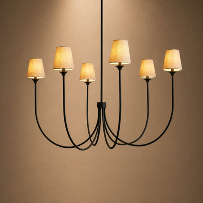 Large Round Chandelier with Off-White Shades