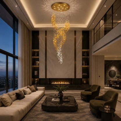 Gold Metal Chandelier Clear Amber Glass Hanging LED