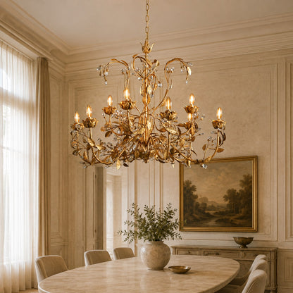 Luxury Crystal Leaf Round Chandelier