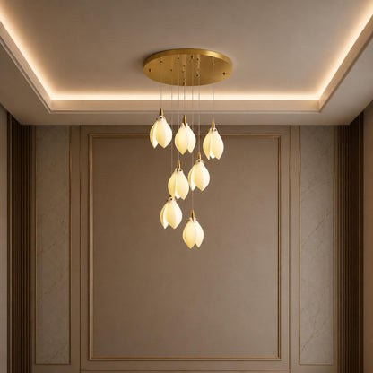 Ceramic Petal Chandelier Gold 7-64 Light LED