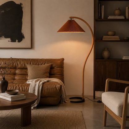 Beech Wood Floor Lamp Linen Shade Adjustable Farmhouse
