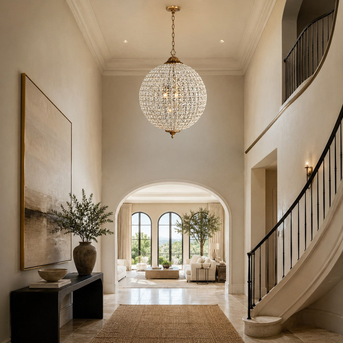 Antique Brass Crystal Round Chandelier