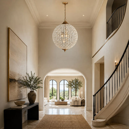 Antique Brass Crystal Round Chandelier