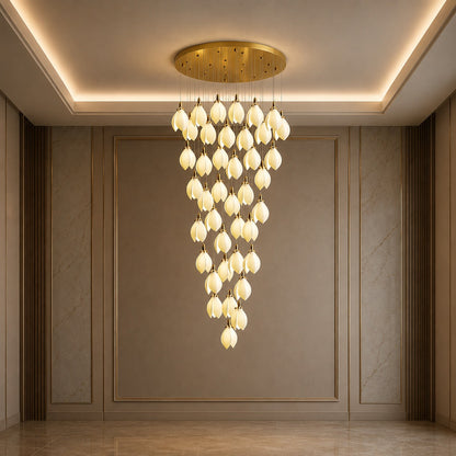 Ceramic Petal Chandelier Gold 7-64 Light LED