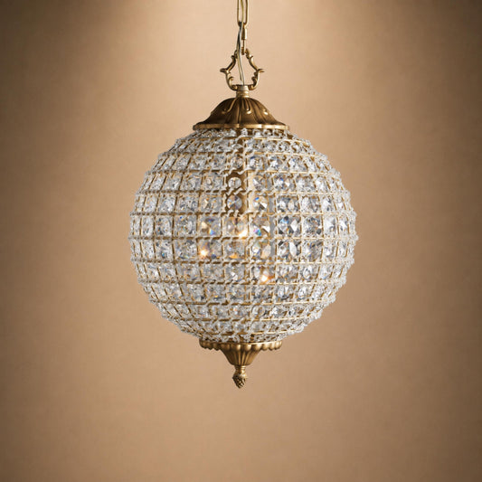 Antique Brass Crystal Round Chandelier