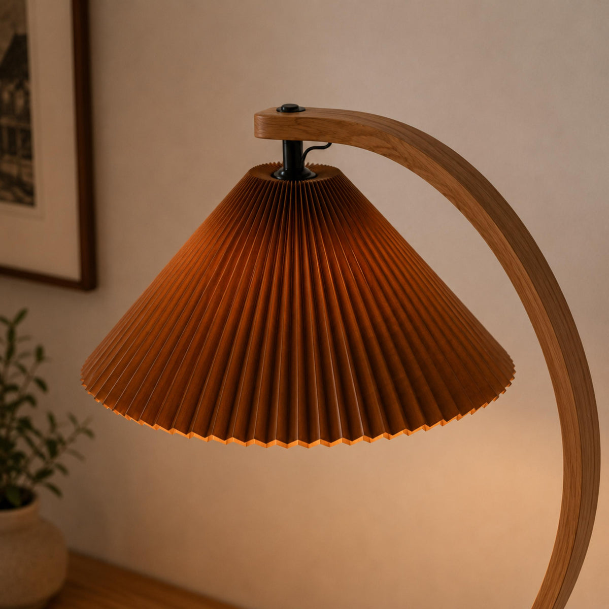 Beech Wood Floor Lamp Linen Shade Adjustable Farmhouse