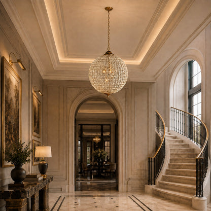 Antique Brass Crystal Round Chandelier