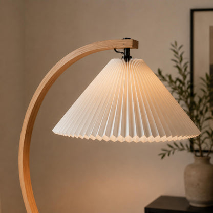 Beech Wood Floor Lamp Linen Shade Adjustable Farmhouse