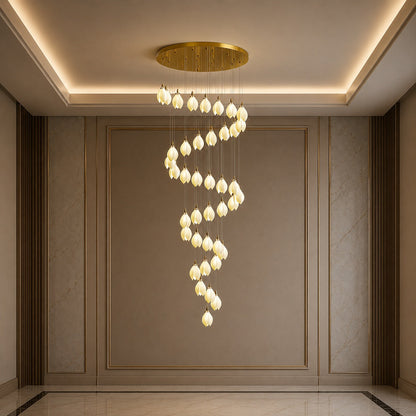 Ceramic Petal Chandelier Gold 7-64 Light LED