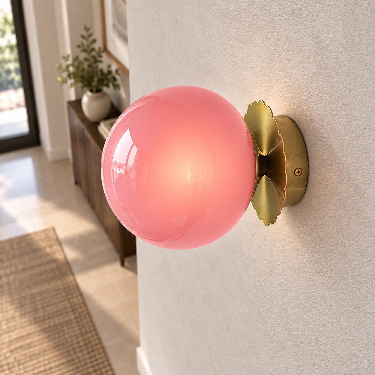 Marshmallow Glass Globe Wall Sconce Scalloped Metal LED