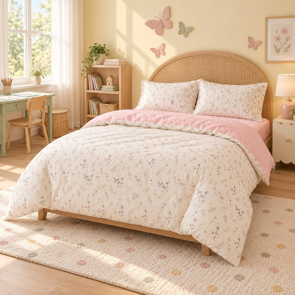 Pale Pink Floral Duvet Cover Set Vintage Romantic Bedding with Flat Sheet
