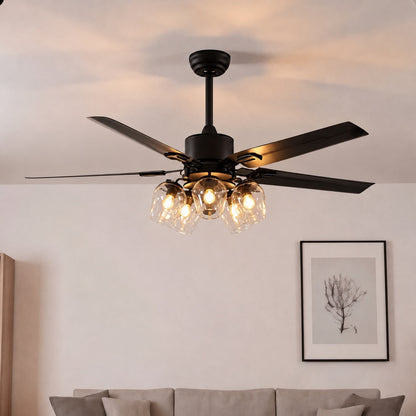 Industrial Black Metal Ceiling Fan with LED Light 3-Speed in Three Sizes