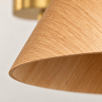 Walnut Wood Semi-Flush Ceiling Light Brushed Brass LED E27 Mid-Century