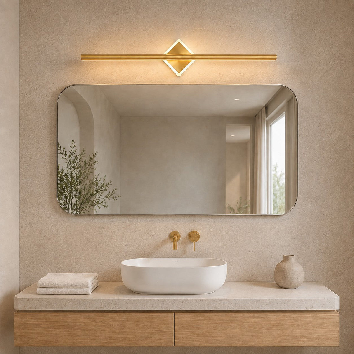 Geometric Diamond LED Vanity Wall Lamp Gold or Black 40–80cm
