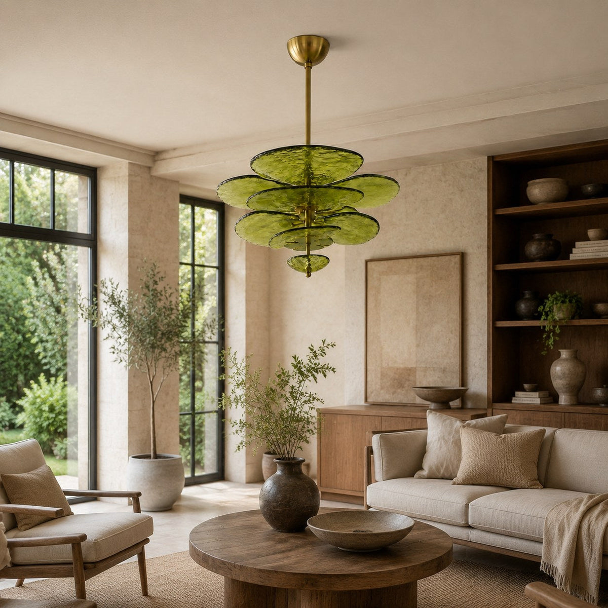 Layered Glass Leaf Chandelier Vintage Hanging LED