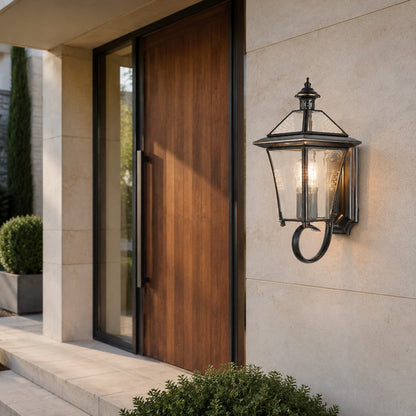 Modern Outdoor Wall Light Waterproof IP65 Brass Clear Glass Hardwired Garden Lantern