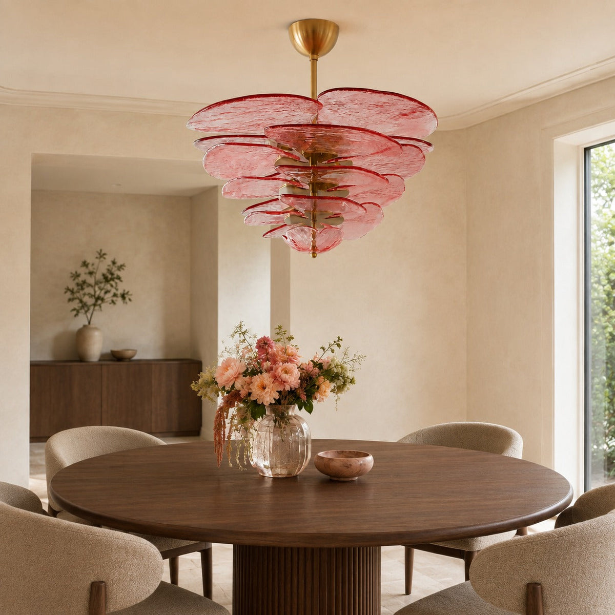 Layered Glass Leaf Chandelier Vintage Hanging LED