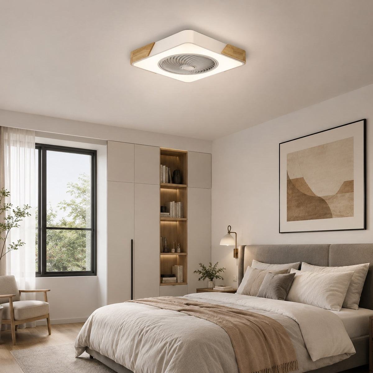 Bladeless Round or Square Flush Mount Ceiling Fan with Dimmable 36W LED Light
