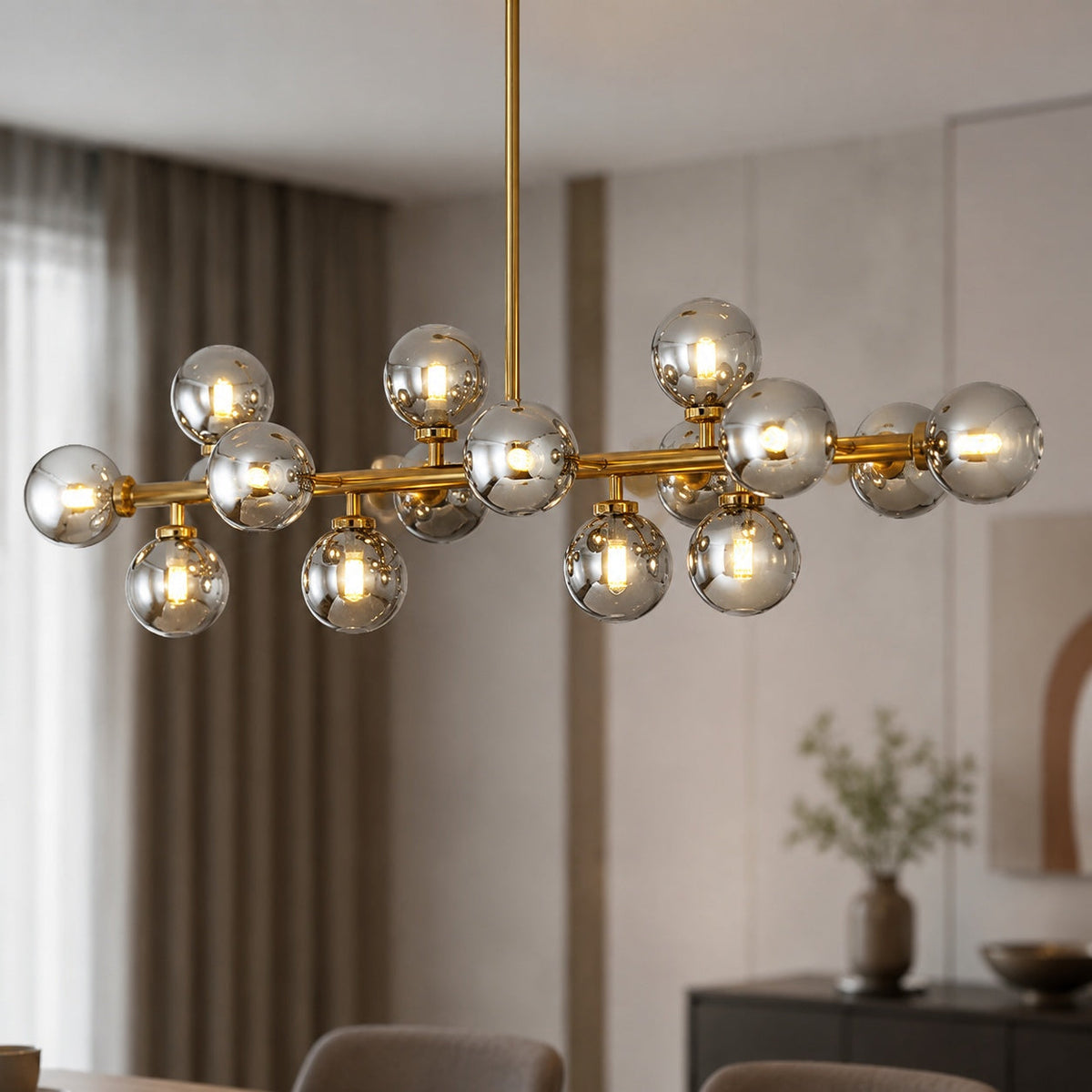 Linear Gold Frosted Glass Chandelier 16-Light LED