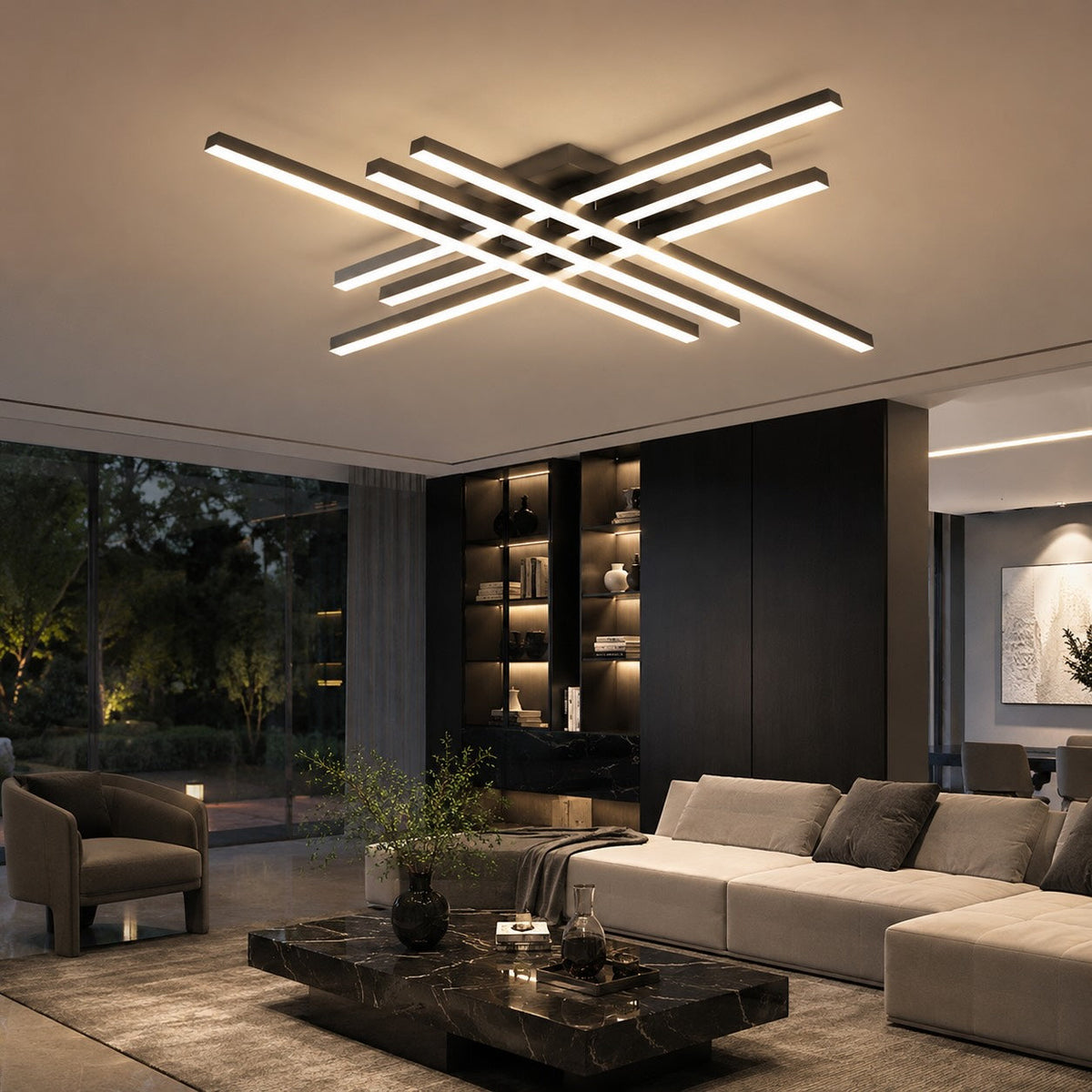 Long Strip LED Ceiling Light Iron Acrylic Adjustable Dimmable White or Black