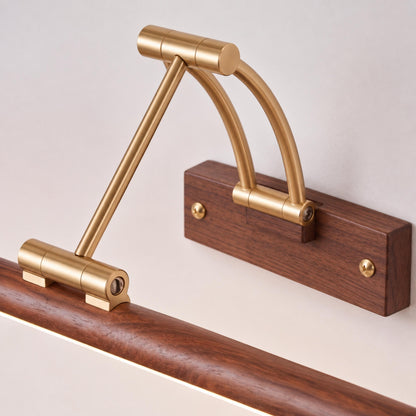 Walnut Linear Adjustable LED Wall Light Brass Arm 55cm & 70cm
