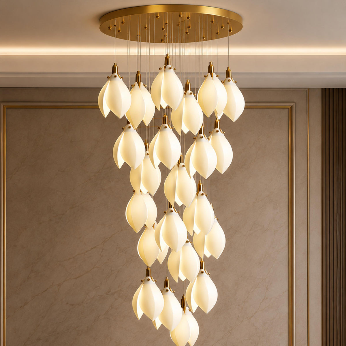 Ceramic Petal Chandelier Gold 7-64 Light LED