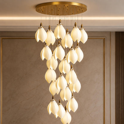 Ceramic Petal Chandelier Gold 7-64 Light LED