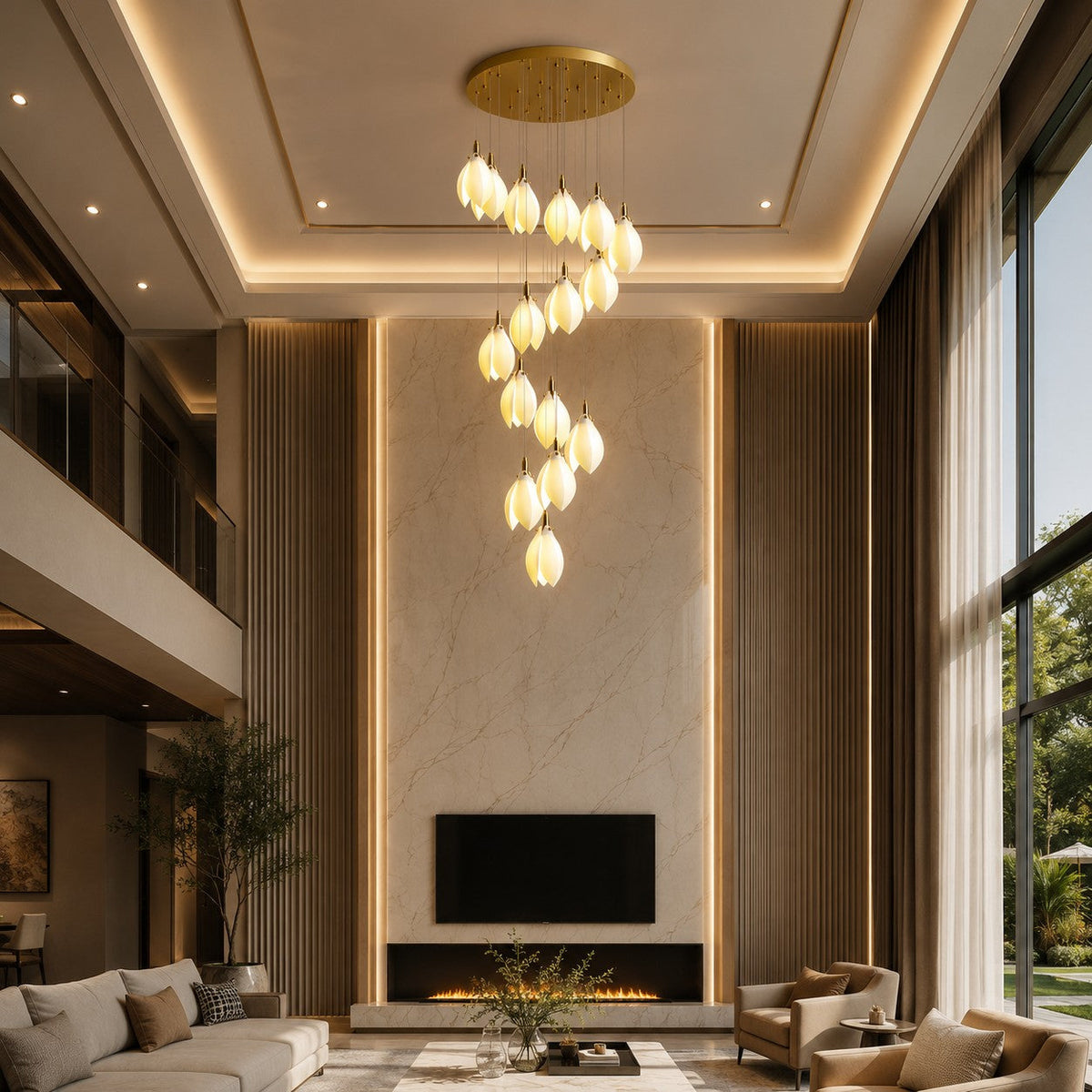 Ceramic Petal Chandelier Gold 7-64 Light LED