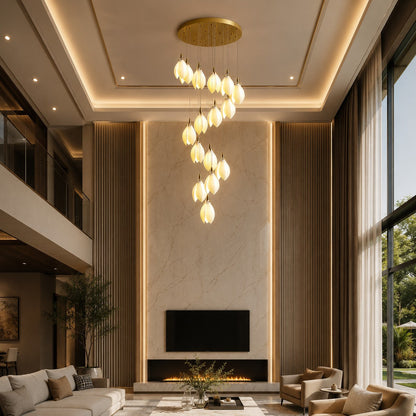 Ceramic Petal Chandelier Gold 7-64 Light LED
