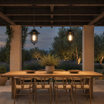 Caged Cylinder Outdoor Pendant Lantern Porch Patio Weatherproof IP65
