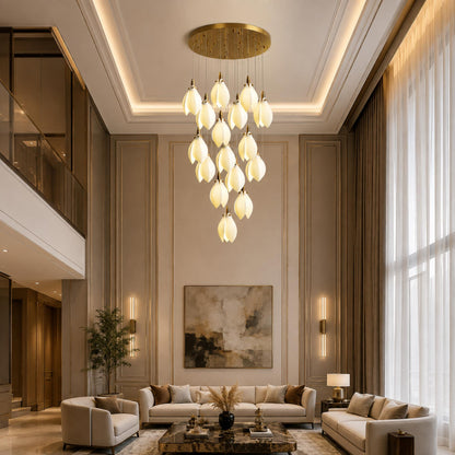 Ceramic Petal Chandelier Gold 7-64 Light LED