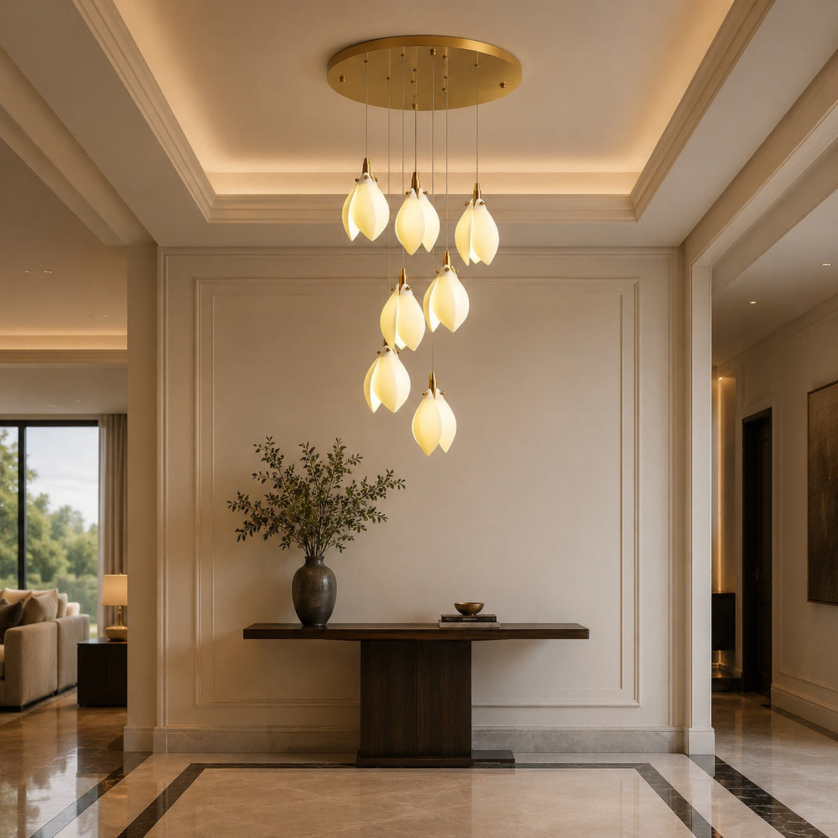 Ceramic Petal Chandelier Gold 7-64 Light LED