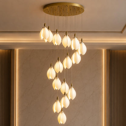 Ceramic Petal Chandelier Gold 7-64 Light LED