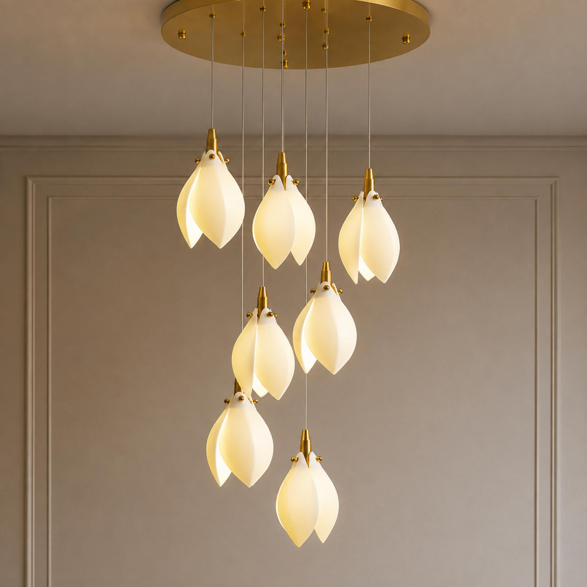 Ceramic Petal Chandelier Gold 7-64 Light LED
