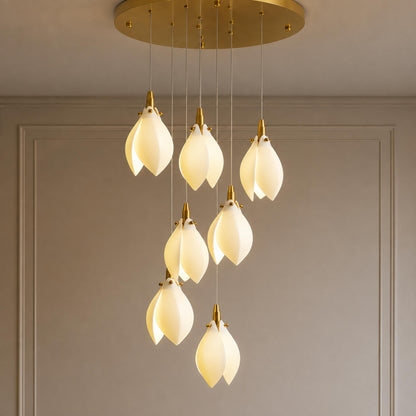 Ceramic Petal Chandelier Gold 7-64 Light LED