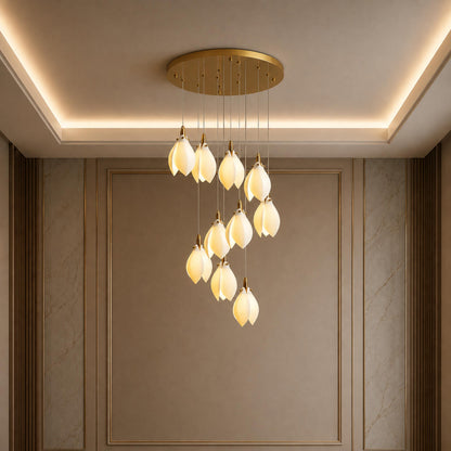 Ceramic Petal Chandelier Gold 7-64 Light LED