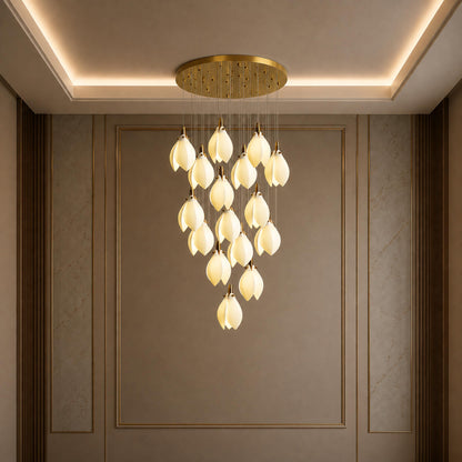 Ceramic Petal Chandelier Gold 7-64 Light LED