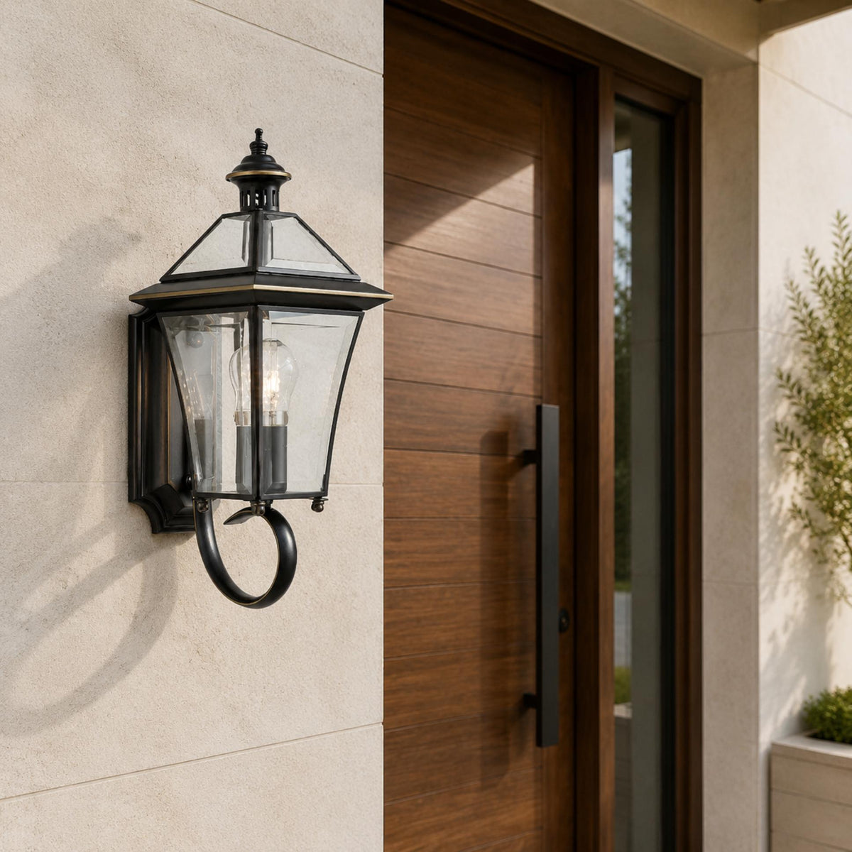 Modern Outdoor Wall Light Waterproof IP65 Brass Clear Glass Hardwired Garden Lantern