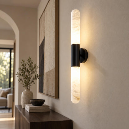 Alabaster Wall Light Brushed Metal Warm LED Sconce