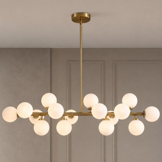 Linear Gold Frosted Glass Chandelier 16-Light LED